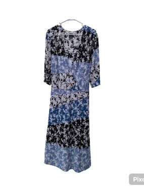 Gabby Skye Blue and Black Floral Patchwork Midi Dress